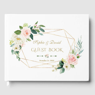 Livro De Visitas Boho Watercolor Flores de Creme Dourado Casamento