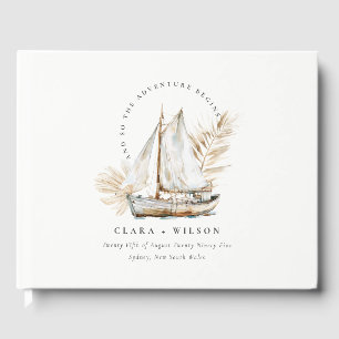 Livro De Visitas Boho Watercolor Palm Sailboat Seascape Casamento