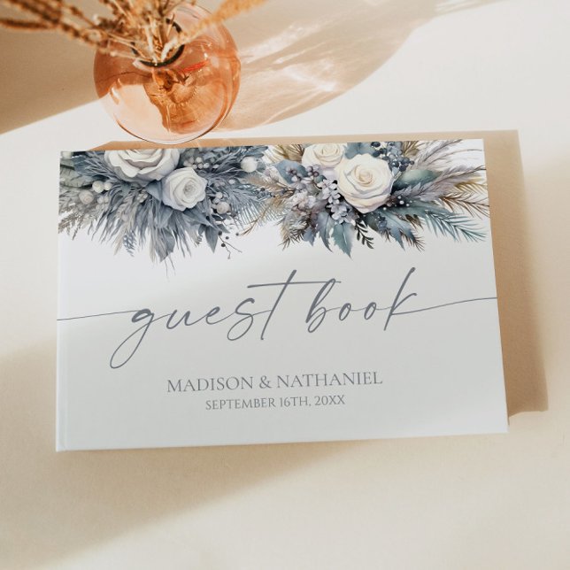 Livro De Visitas Boho White Rose Floral Flower Garden Casamento (Criador carregado)