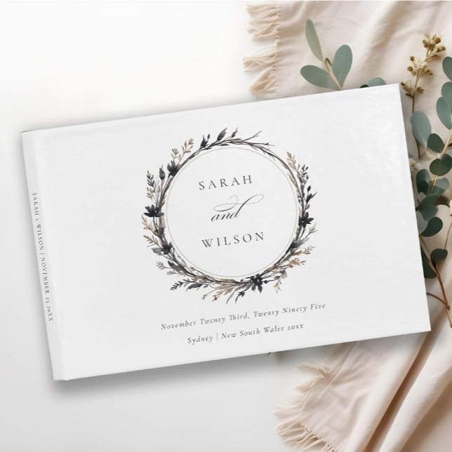 Livro De Visitas Boho Wildflower Black Brown Fall Wreath Casamento (Criador carregado)