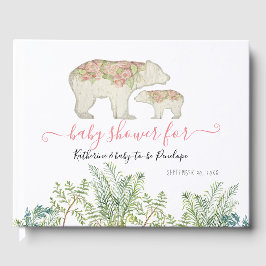 Livro De Visitas Boho Woodland Floral Bear Fern Foliage Baby Girl