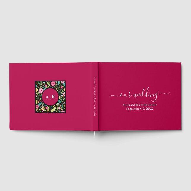 Livro De Visitas Bold Floral Monogramas Wedding (Completo)
