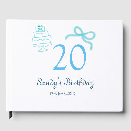 Livro De Visitas Bolo de 20º aniversário com laço azul nome data pa