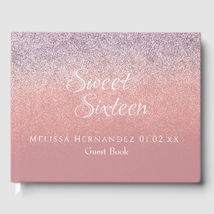 Livro De Visitas Bolo de Aniversário Moderno Sweet 16 Rosa Bege Bri