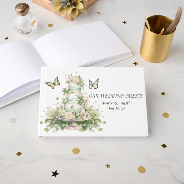 Livro De Visitas Bolo de Casamento Verde Branco (Frente aberta)