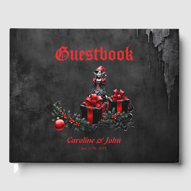 Livro De Visitas Bonita Elfo de Natal Gótico. (Frente)