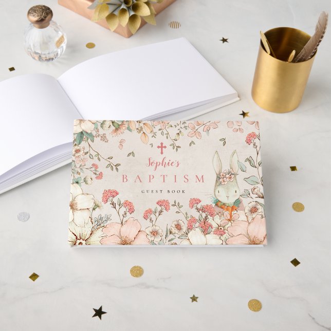 Livro De Visitas Bonita Foliage Girl Blush Baptism (Frente aberta)