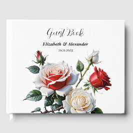 Livro De Visitas Bonito casamento floral de rosas vermelhas brancas