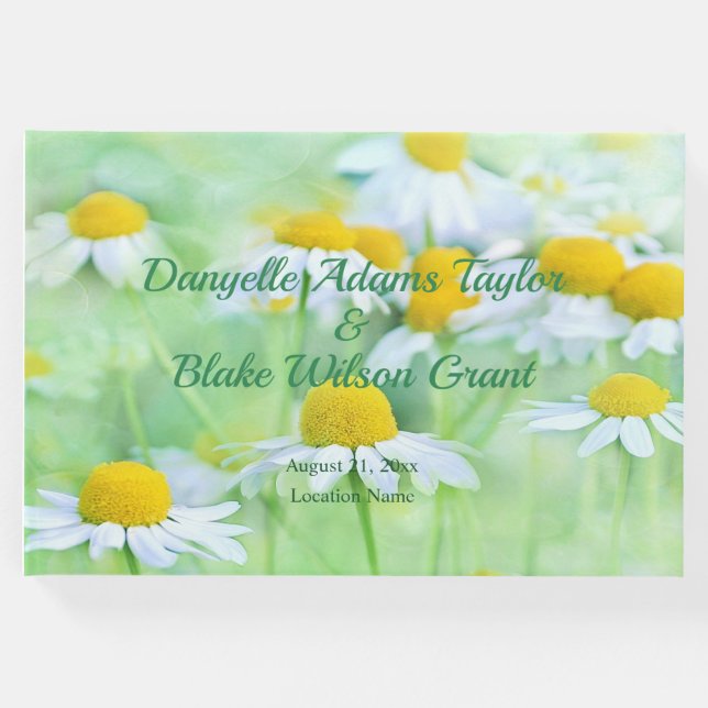 Livro De Visitas Bonito Daisy Floral, Script Font Wedding (Frente)