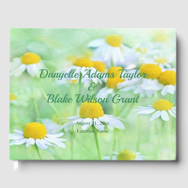 Livro De Visitas Bonito Daisy Floral, Script Font Wedding (Frente)