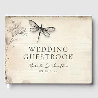 Livro De Visitas Bonito Dragonfly Sketch Diário Vintage Casamento