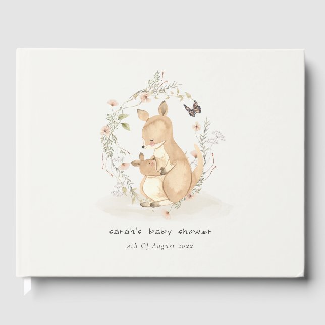 Livro De Visitas Bonito Joey Mama Kangaroo Floral Wreath Chá de fra (Frente)