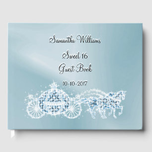 Livro De Visitas Bonito Sky Blue Princess Coach & Horses Sweet 16
