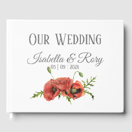 Livro De Visitas Bonito Watercolor Red Poppies Casamento Guestbook