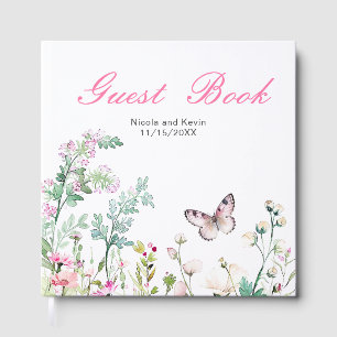 Livro De Visitas Borboleta Floral Verde de Casamento Primavera
