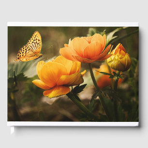 Livro De Visitas Borboleta Laranja e Flores