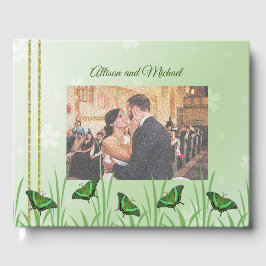 Livro De Visitas Borboleta verde em verde claro - casamento