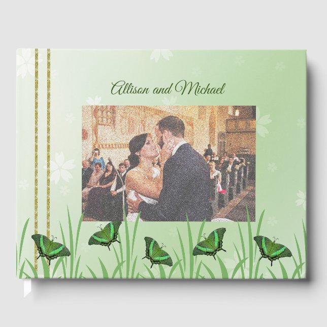 Livro De Visitas Borboleta verde em verde claro - casamento (Frente)