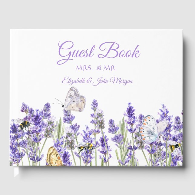 Livro De Visitas Borboletas de Lavanda Botânica (Frente)