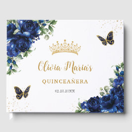 Livro De Visitas Borboletas Florais Azuis Douradas Quinceanera