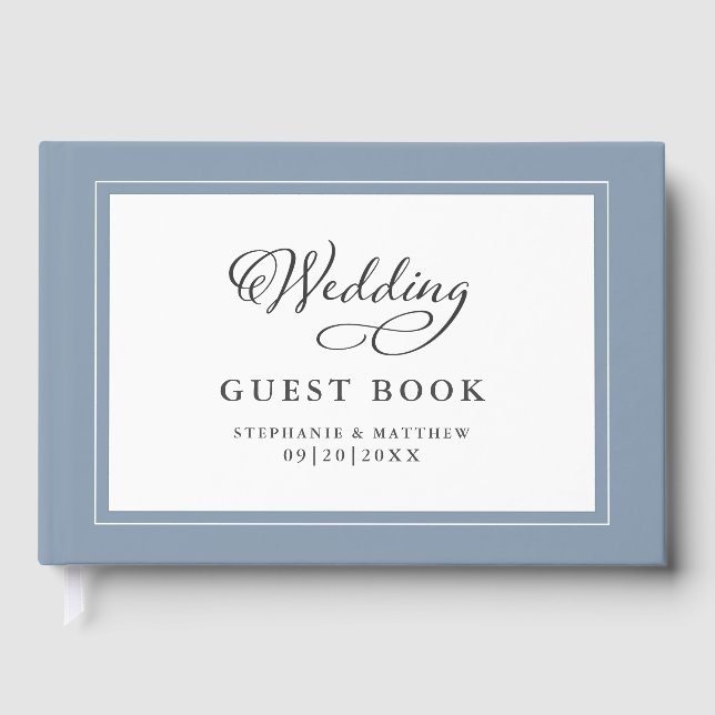 Livro De Visitas Borda Azul Dusty, Guestbook Elegante (Frente)