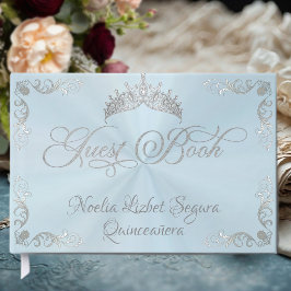 Livro De Visitas Borda Prata Vintage & Tiara - Azul Pastel