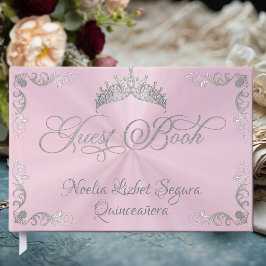 Livro De Visitas Borda Prata Vintage & Tiara - Rosa Pastel