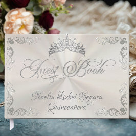 Livro De Visitas Borda Prateada Vintage e Tiara - Pérola Branca