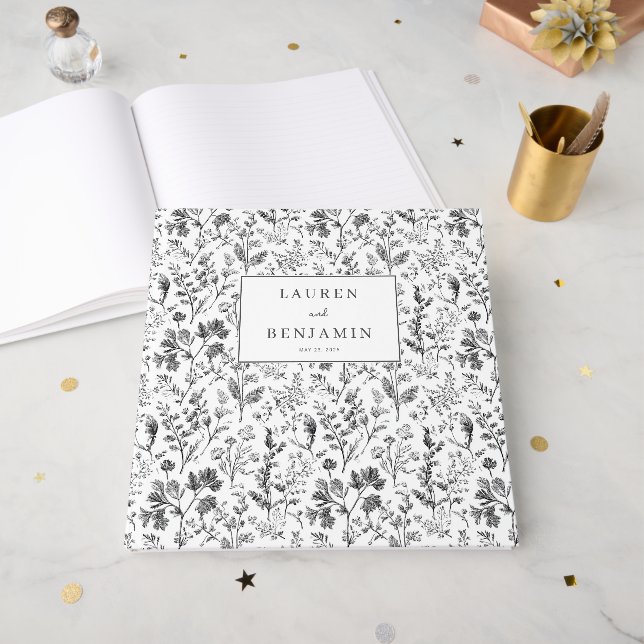 Livro De Visitas Botânica Preta Elegante (Frente aberta)