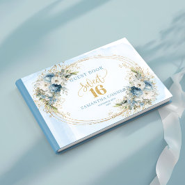 Livro De Visitas Botanical Dusty Blue Greenery Sweet 16 Guest Book