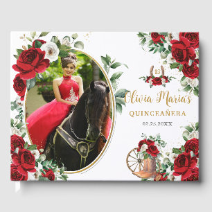 Livro De Visitas Botas Charro Florais Brancas e Vermelhas Quinceane