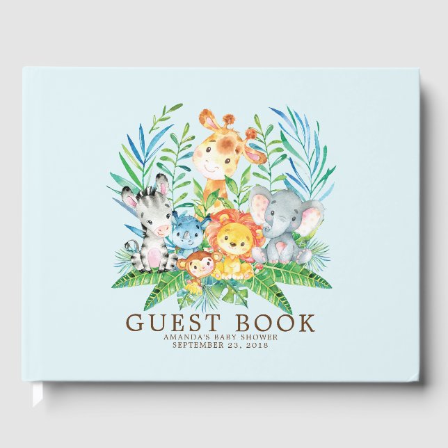 Livro De Visitas Boys Safari Jungle Chá de fraldas Guest Book (Frente)