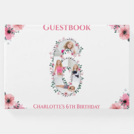Livro De Visitas Branca de Flor de Colagem de Fotos de Aniversário 