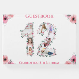 Livro De Visitas Branca de Flor de Colagem de Fotos de Aniversário