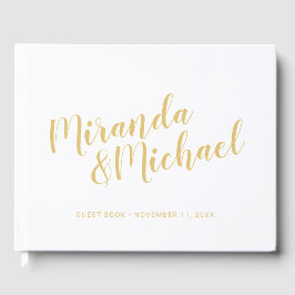 Livro De Visitas Branca Elegante Personalizada e Casamento Dourado