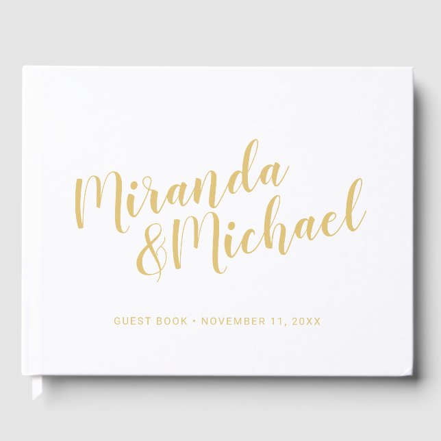 Livro De Visitas Branca Elegante Personalizada e Casamento Dourado (Frente)