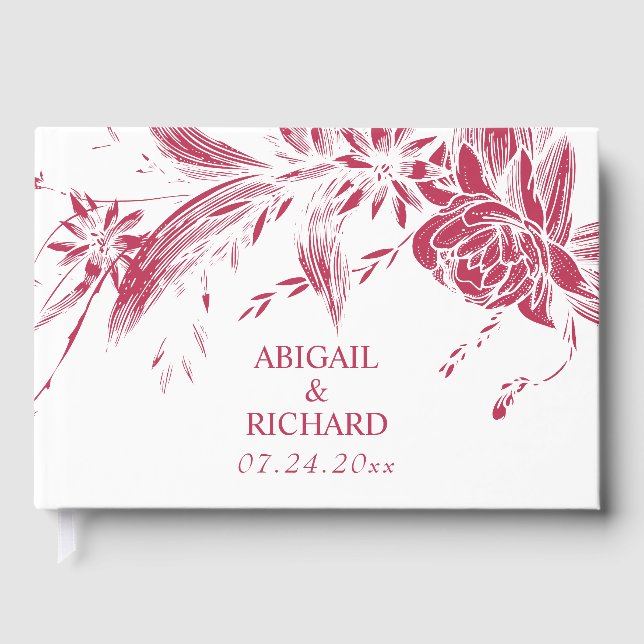 Livro De Visitas Branch com o casamento viva magenta e flores branc (Frente)