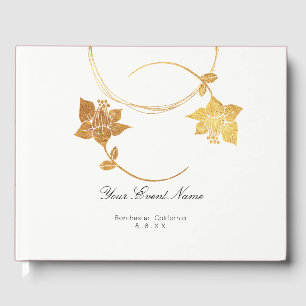 Livro De Visitas Branco floral Dourado marrom do casamento de