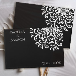 Livro De Visitas Branco timítico sobre Casamento Flourado Negro