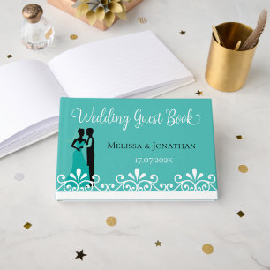 Livro De Visitas Brancos Nadadores Noivos Noivos Teal Elegant Weddi