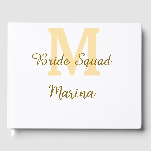 Livro De Visitas Bride squad monogram golden bridal shower simple  (Frente)