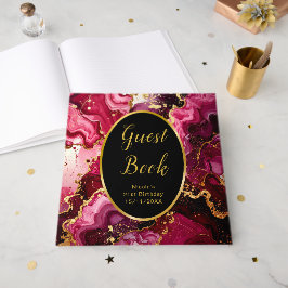 Livro De Visitas Bright Red and Gold Marble Agate Birthday Party