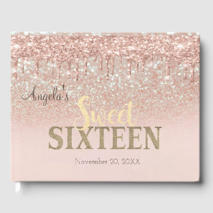 Livro De Visitas Brilho Elegante Bokeh Ombre, Drops Sweet 16