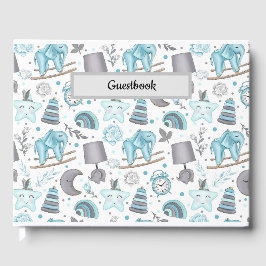 LIVRO DE VISITAS BRINQUEDOS DE ITENS AZUIS DE PASTEL BABY