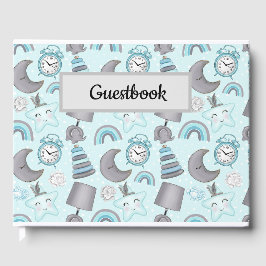 LIVRO DE VISITAS BRINQUEDOS DE ITENS AZUIS DE PASTEL BABY