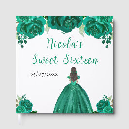 Livro De Visitas Brown Hair Princess Green Sweet Sixteen Guest Book