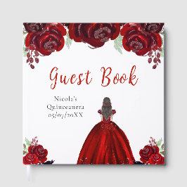 Livro De Visitas Brown Hair Princess Red Quinceanera Guest Book