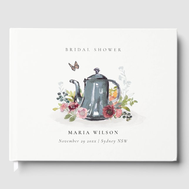 Livro De Visitas Bule Charming Rosas Florais Buquê Chá Festa de Noi (Frente)