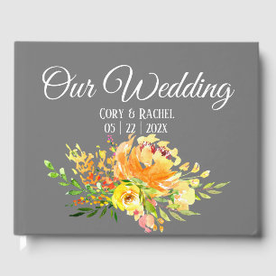 Livro De Visitas Buquê Amarelo bonito no Guestbook de Casamento de