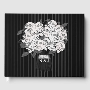 Livro De Visitas Buquê de Rosas Cranianas Casamento Preto e Branco